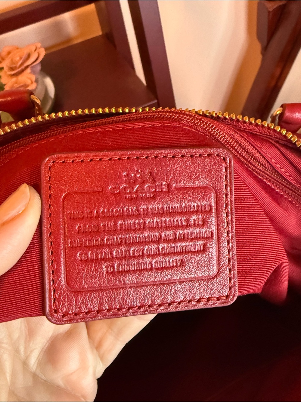 Coach Quilted Red Leather Satchel with Top Handles - Picture 8 of 10